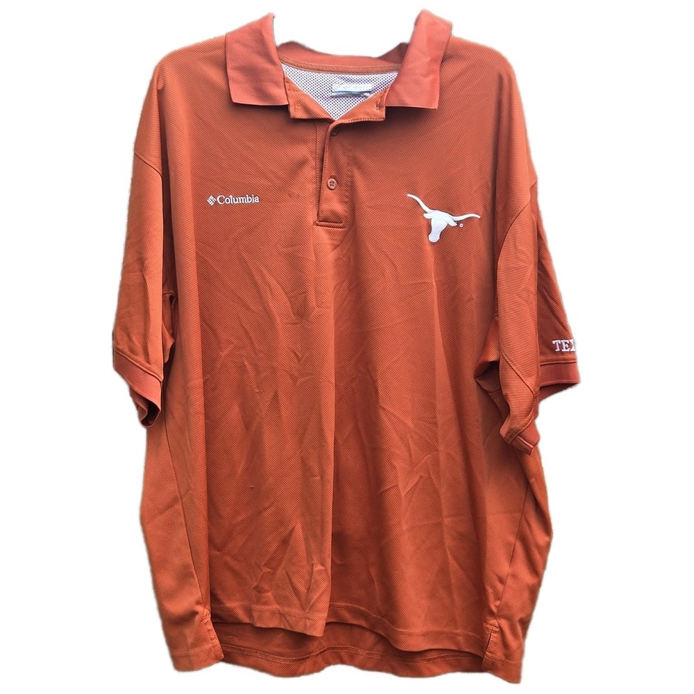 Columbia PFG Texas Longhorns Polo Shirt Mens XL Burnt Orange Fishing Gear *flaw